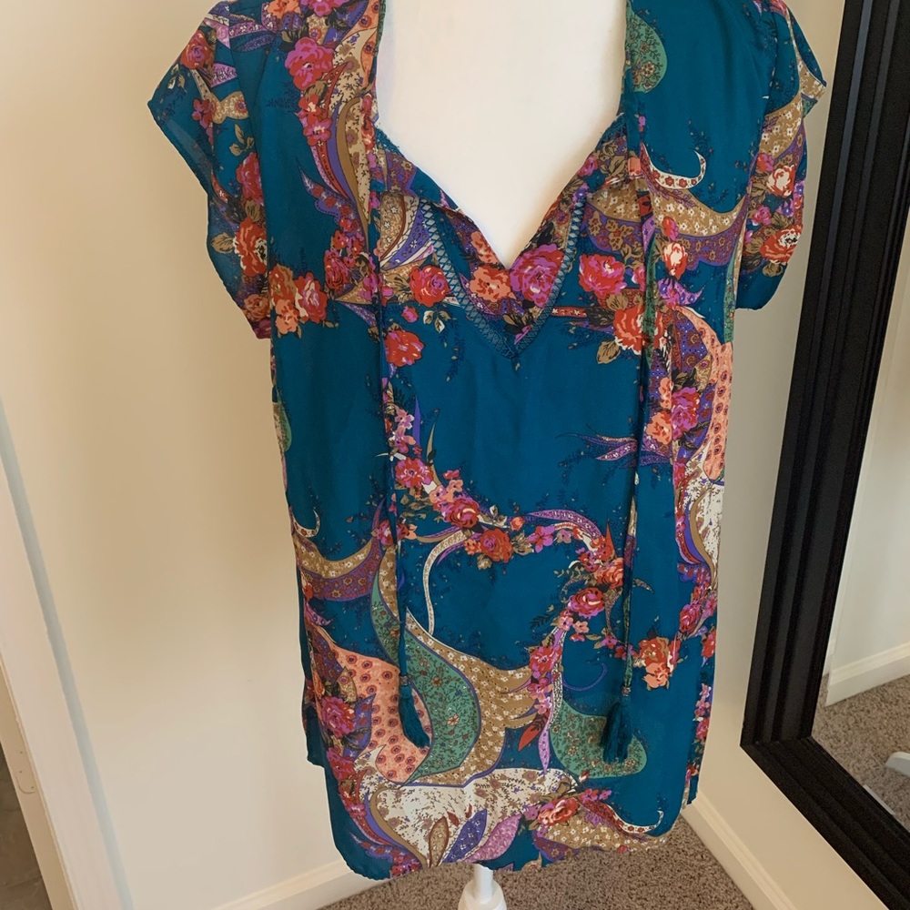 Boho Teal and Floral Top